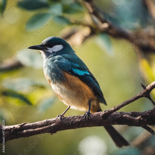 AI generated illustration of An exotic bird perched on a branch in an outdoor setting © Wirestock