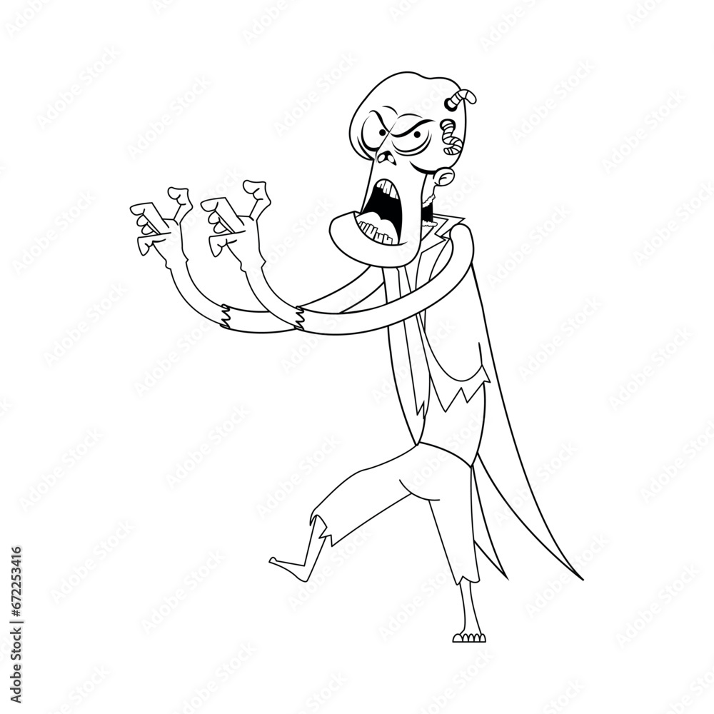 Fototapeta premium Zombie Character of Hallowen Isolated Retro Cartoon Vector