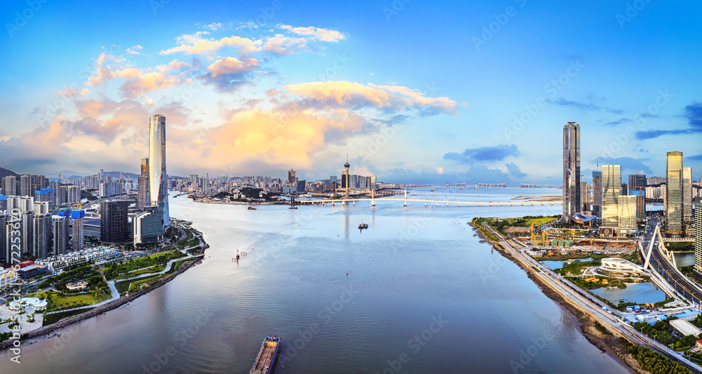 Fototapeta premium Aerial view of Macau Island urban building skyline