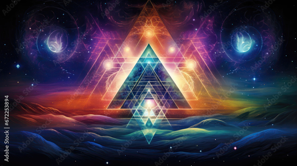 Sri yantra spiritual astral sacred geometry new age psychedelic - by generative ai - obrazy, fototapety, plakaty 