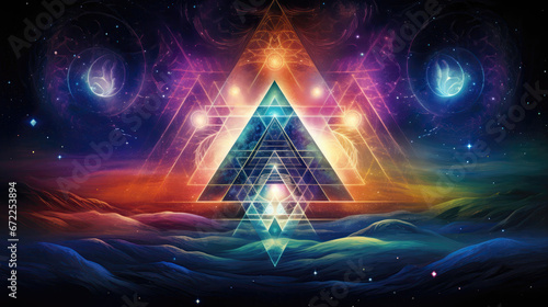 Sri yantra spiritual astral sacred geometry new age psychedelic - by generative ai photo