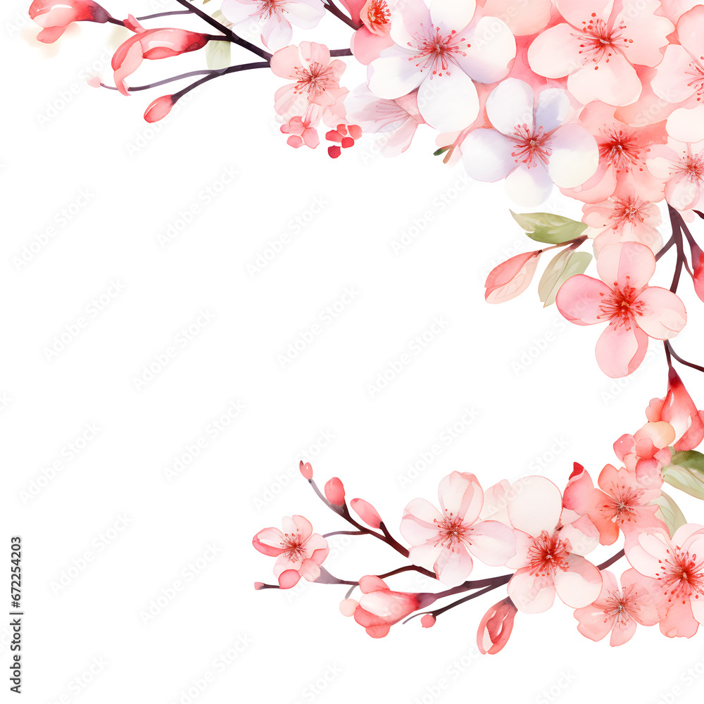 sakura flower watercolor, watercolor pink flowers on white background.