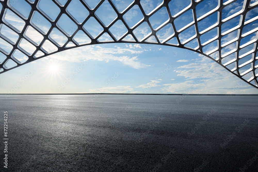 Fototapeta premium Asphalt road and building frame background