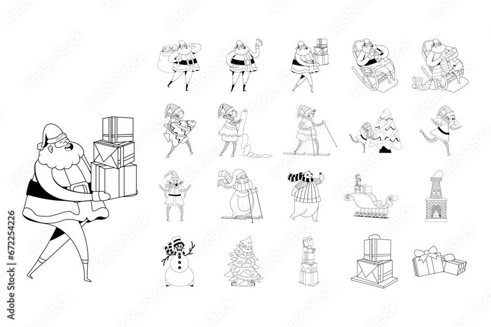 Obraz premium Characters for Merry Christmas, Isolated in Retro Cartoon Style