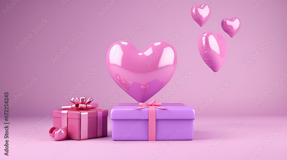 a heart shaped balloon sitting on top of a gift box.  generative ai