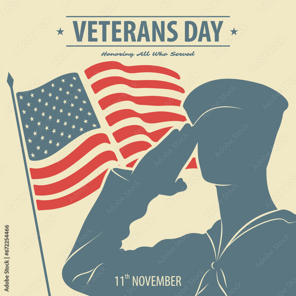 Veterans Day Poster Template US Navy Sailor Saluting Against USA Flag