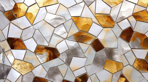 background made of triangles white and golden mosaic - by generative ai