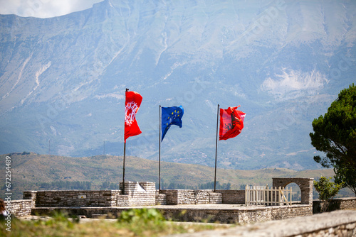 Albanian and European Flags