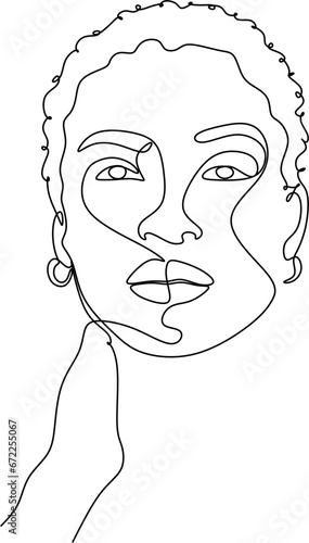 Line Art Woman Face Drawing. Black Woman Vector. Afro American Female Logo. Contouring Line. Minimalist Face. Beauty salon