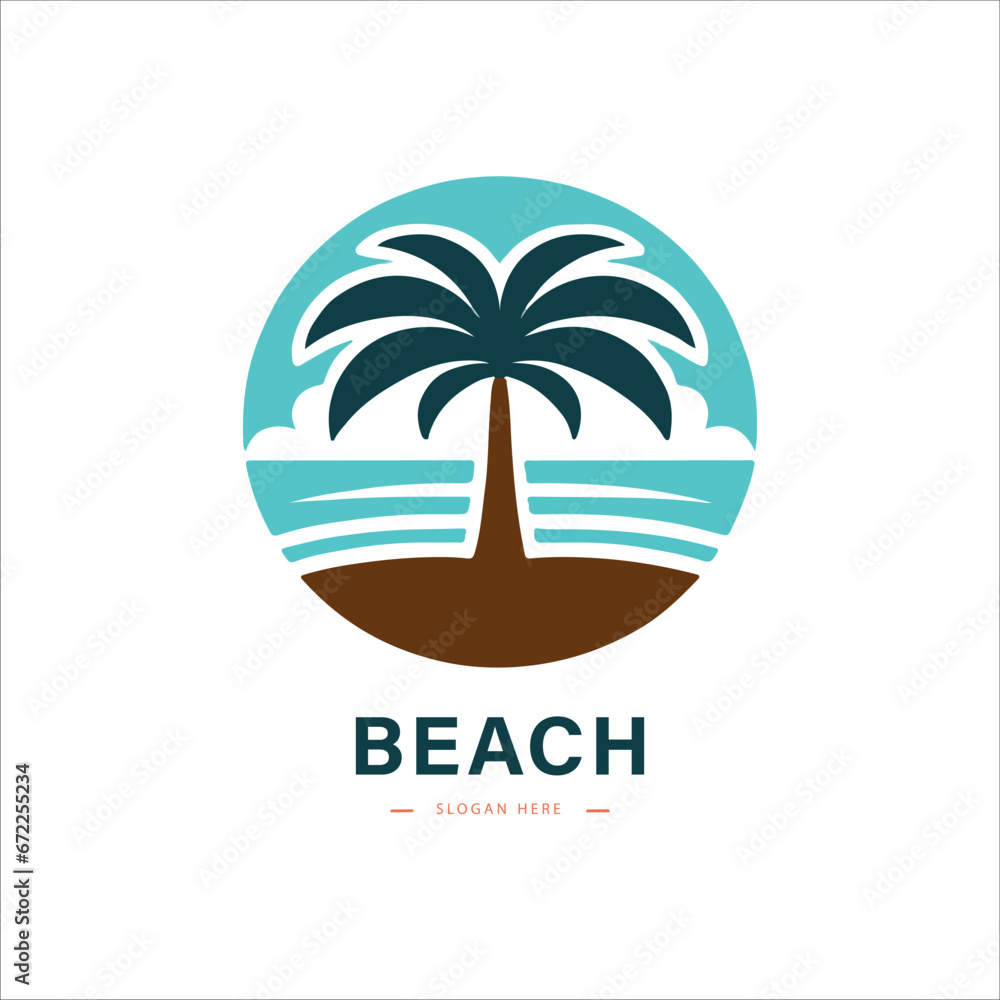 beach logo tropical and palm island 