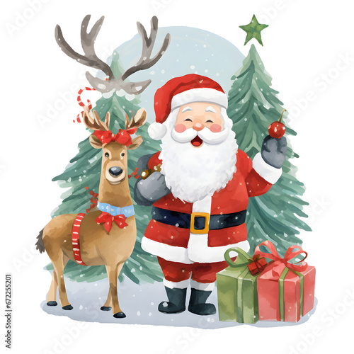 Santa Claus and deer isolated on transparent