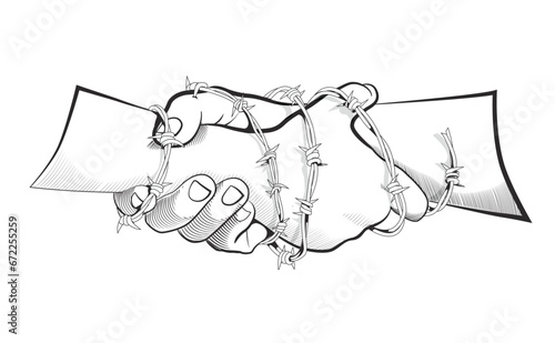 hand shaking friendship, barbed wire hand betray