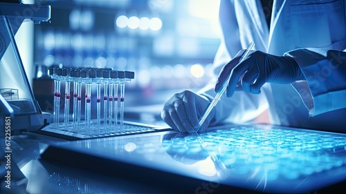 Laboratory techniques: Images portray scientists using tools such as PCR, gene sequencing, or protein analysis methods in biotechnological research photo