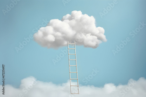 Ladder leading to the clouds. Climb, ascend positions, growth, future and development concept. Stair to heaven and sky