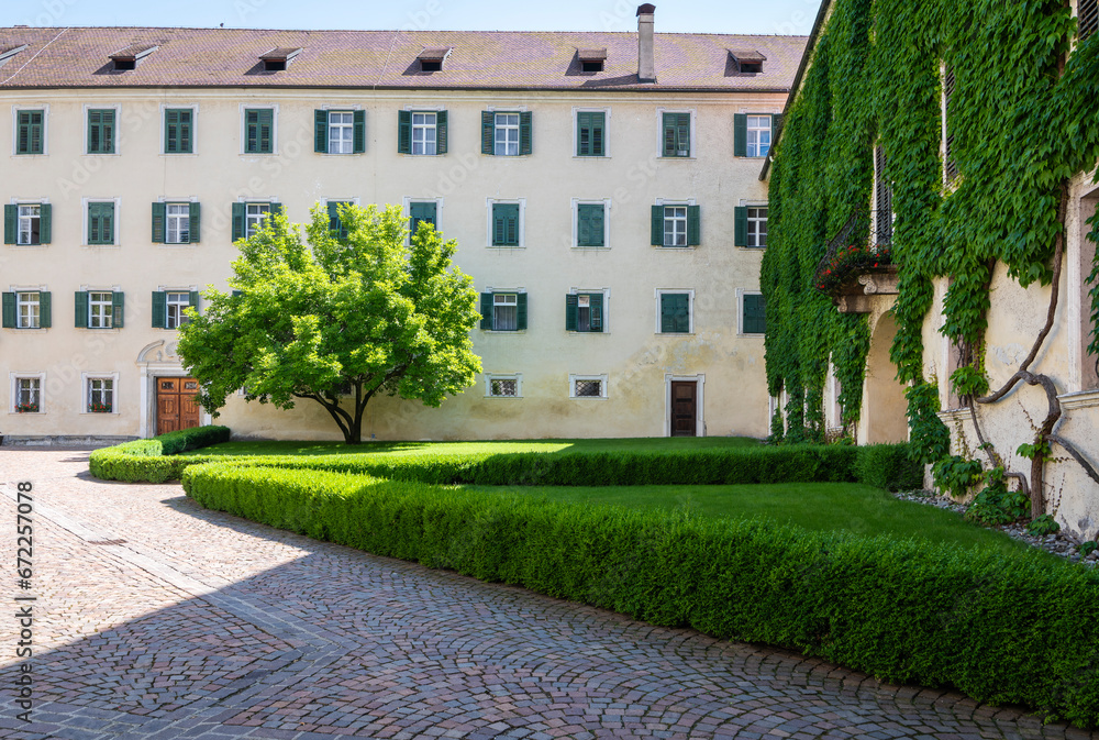 Obraz premium Novacella Augustinian Abbey in the municipality of Vahrn in the northern Italian province of South Tyrol, Brixen, Bressanone, juni 12, 2023
