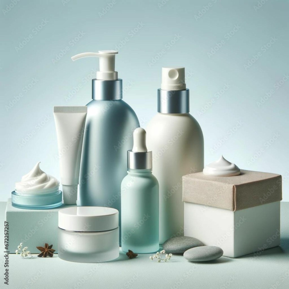 AI illustration of a collection of modern skincare and beauty products AI illustration of a collection of modern skincare and beauty products