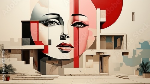Modern art design picture showing beauty and architecture, minimalistic collage image to print for decoration
