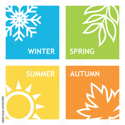 A set of season icon vector illustration. Four season on isolated background. Winter, spring, autumn, summer sign concept.