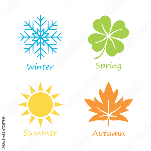 A set of season icon vector illustration. Four season on isolated background. Winter, spring, autumn, summer sign concept.
