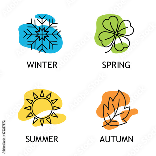 A set of season icon vector illustration. Four season on isolated background. Winter, spring, autumn, summer sign concept.