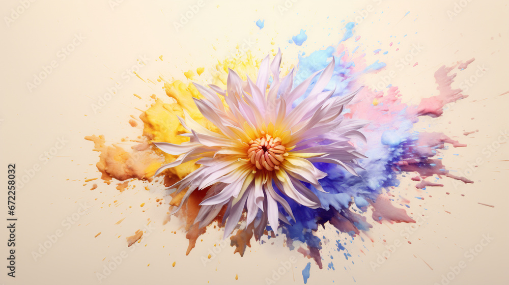 a colorful flower is splattered with paint on a white background. generative ai a colorful flower is splattered with paint on a white background. generative ai