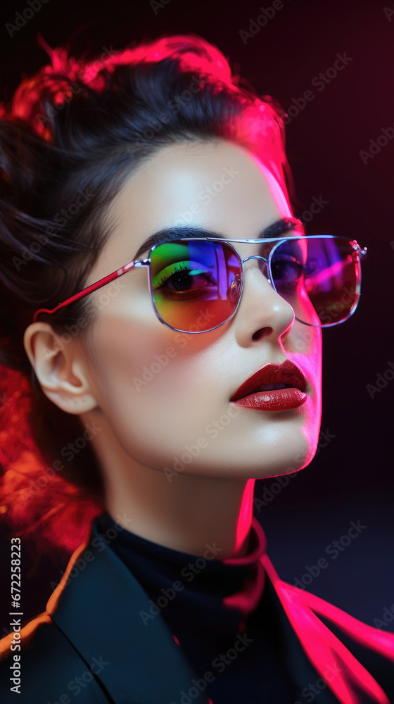 Fototapeta premium A Stylish Portrait Of A Woman With Statement Eyewear, Background Image, Best Phone Wallpapers