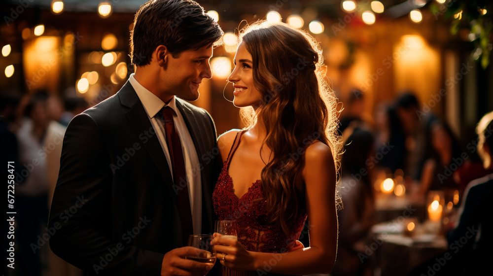 Romantic Couple at a Lavish Celebration: Elegance and Love in the Air. Generative AI. Romantic Couple at a Lavish Celebration: Elegance and Love in the Air. Generative AI.