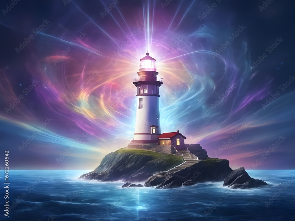 A lighthouse with a beam of holographic images, guiding the way to a future where dreams are the blueprint of reality.Generative AI