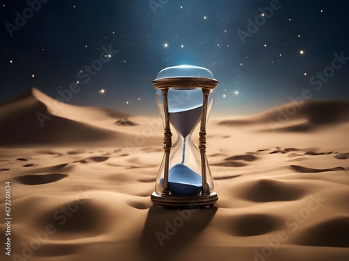 An hourglass with sands made of stardust, marking the passage of time in a universe of endless opportunity. Generative AI
