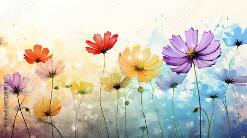  a painting of colorful flowers on a white background with a splash of paint.  generative ai © Shanti