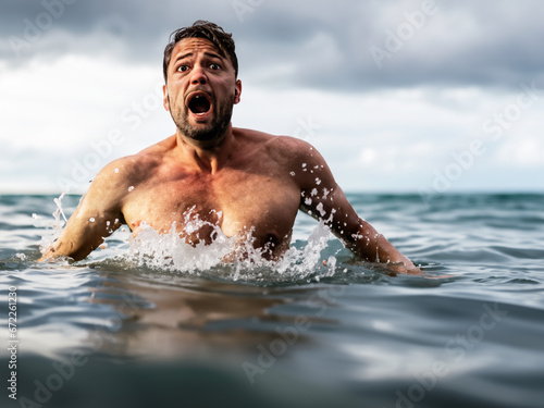uomo nuoto disperato  photo