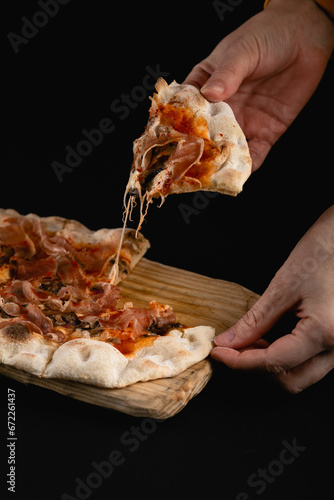 cooked delicious pizza on the table, serving pizza in a restaurant, photo of pizza for advertising, photo of pizza for printing