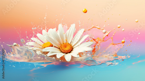  a white and yellow flower with water splashing on it. generative ai