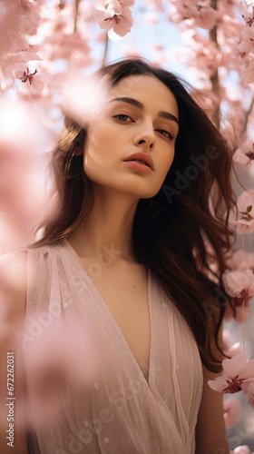 Dreamy Portrait Of A Woman With Blooming Cherry Bloss, Background Image, Best Phone Wallpapers