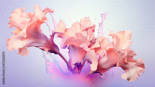  a pink flower with water splashing on it's petals. generative ai