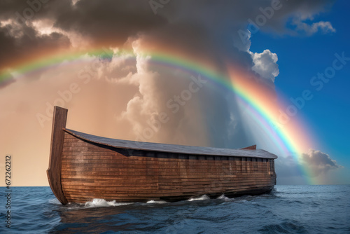 Arche Noah im Meer mit Regenbogen photo