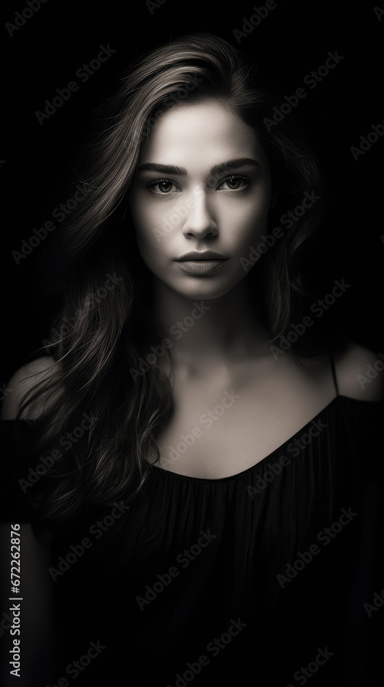 Fototapeta premium Fine Art Black And White Portrait Of A Woman Timeless , Background Image, Best Phone Wallpapers