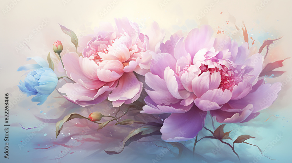 a painting of pink and blue flowers on a blue background. generative ai a painting of pink and blue flowers on a blue background. generative ai