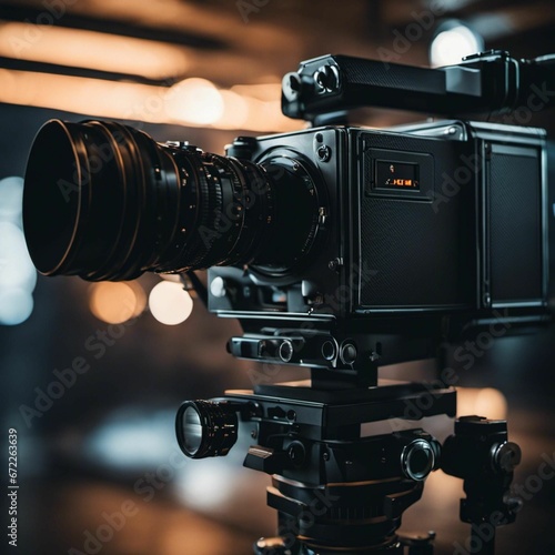 AI generated illustration of a professional video camera on a tripod