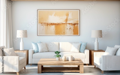 Modern living room in natural scandinavian style. AI Generative © Wirestock