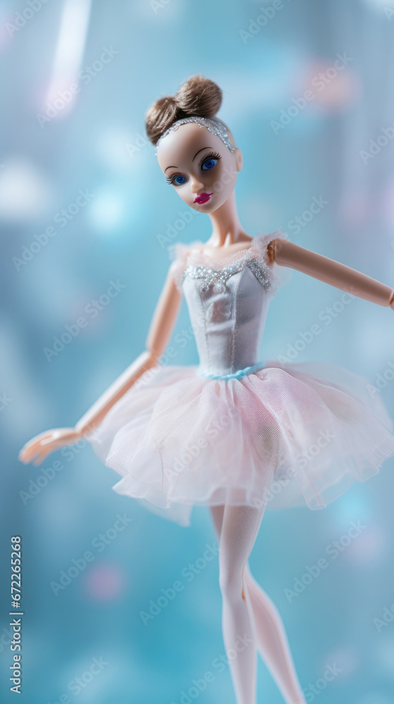 Fototapeta premium Plastic Doll Portrait With A Toy Ballet Outfit, Background Image, Best Phone Wallpapers