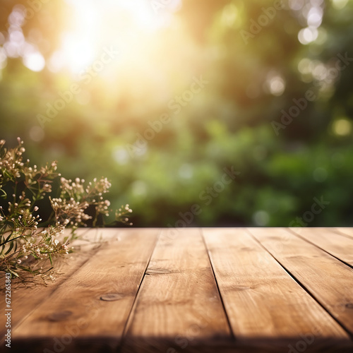 wooden board with unfocused nature background