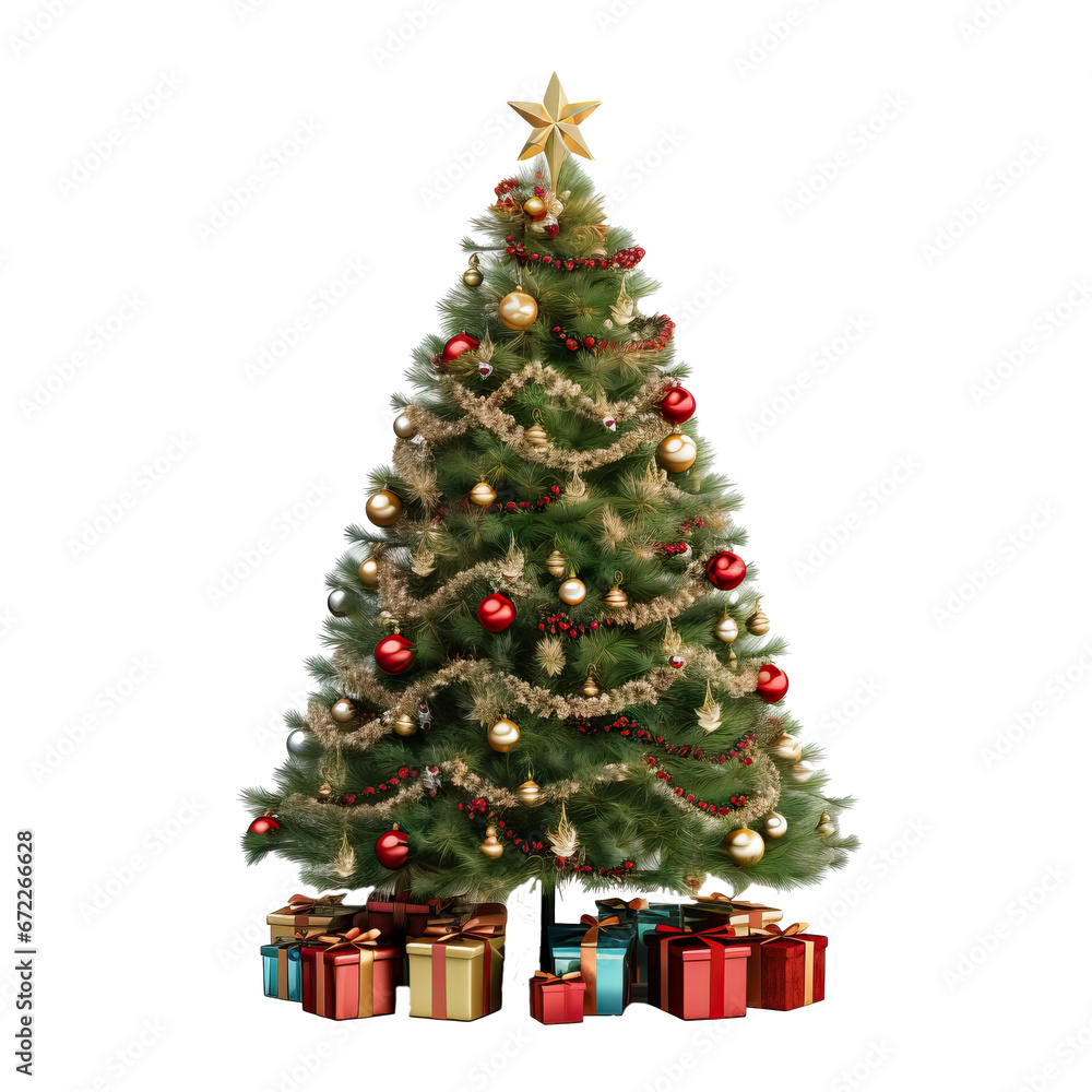 Beautiful christmas tree isolated on a white background. AI generated image