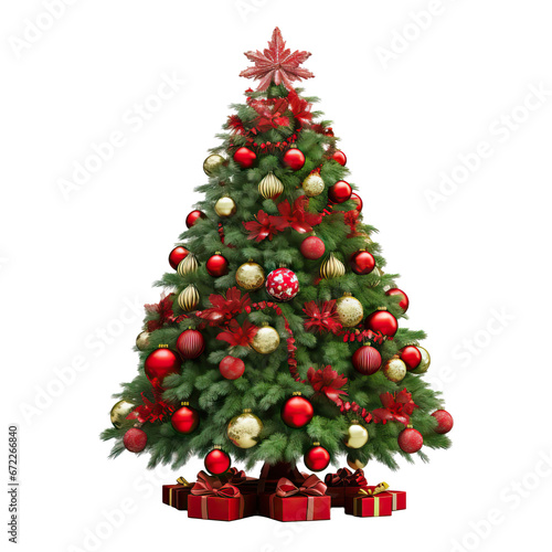 New year decoration, Christmas, holidays concept. Fur tree and christmass decorations, christmas balls. AI generated image