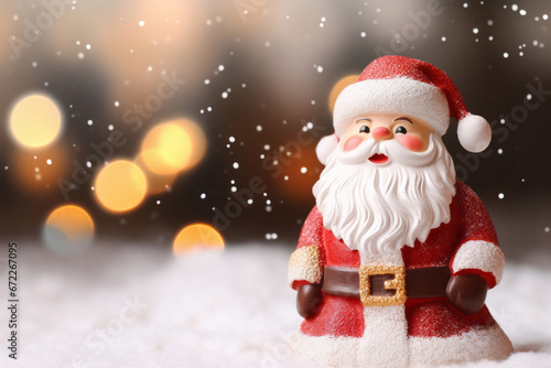Santa Claus Doll in Snowy Wonderland with Bokeh Lights © artchvit