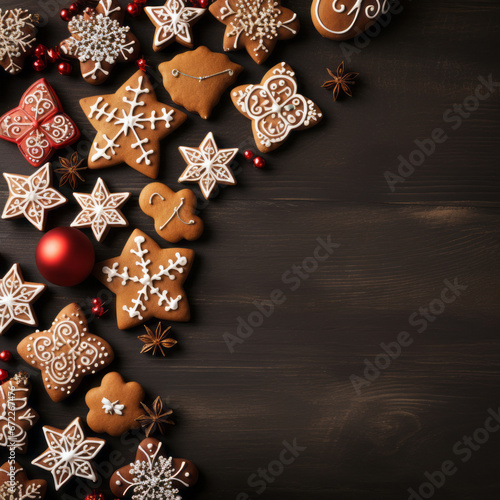 Christmas cookies, wooden background