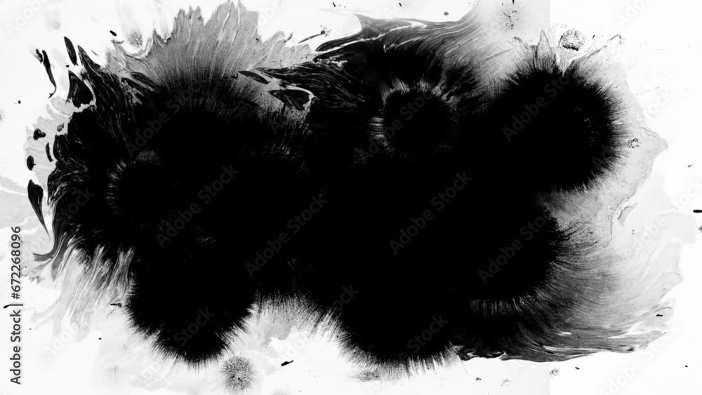 ink transition splatter blot spreading from the center to edges. Black ink style transitions mattes. White ink diffusing into black water.