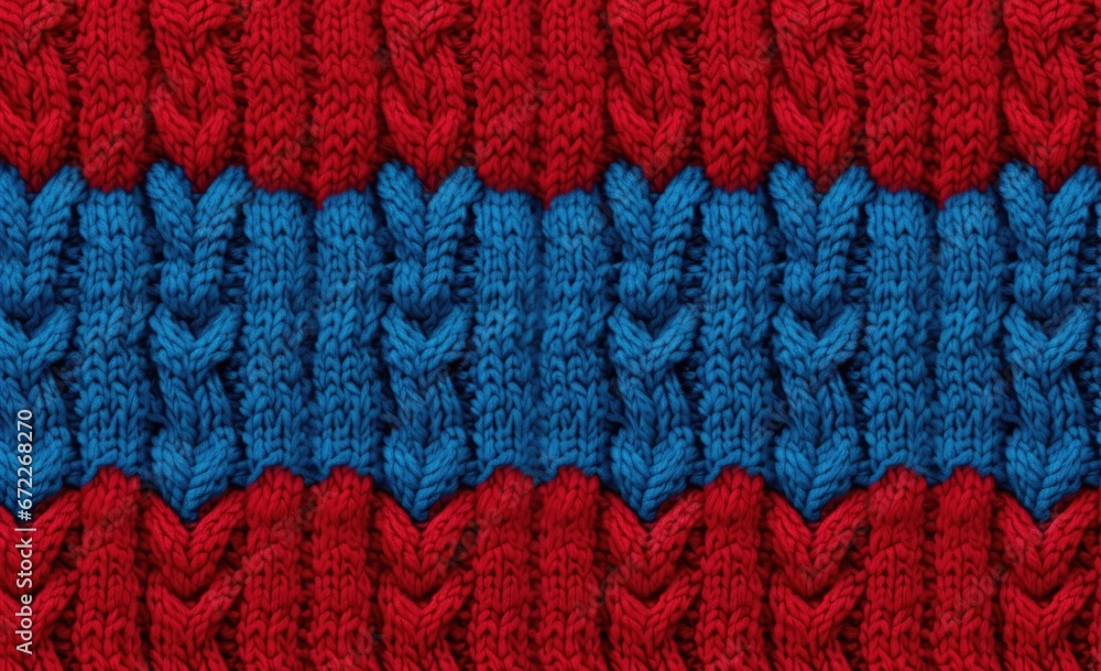 Seamless texture of red, blue knitted fabric with pigtails. Knitted background Seamless texture of red, blue knitted fabric with pigtails. Knitted background