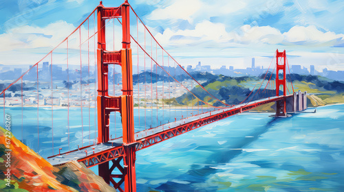 oil painting on canvas, Golden Gate bridge, San Francisco California. USA. photo