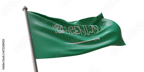  Saudi Arabia flag waving isolated on white transparent background, PNG. photo